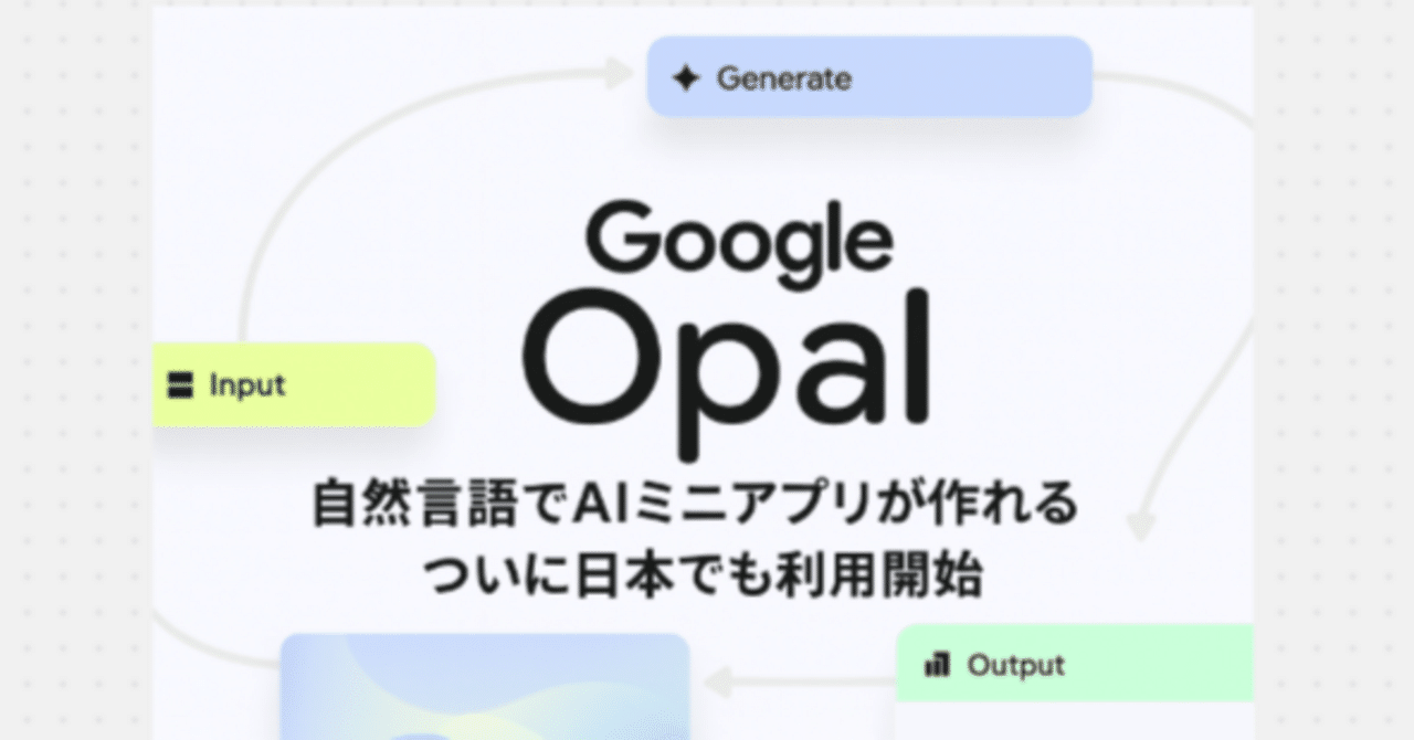 Google の 無料の“Opal” で誰でも AI ミニアプリを作れる未来（note サムネイル）