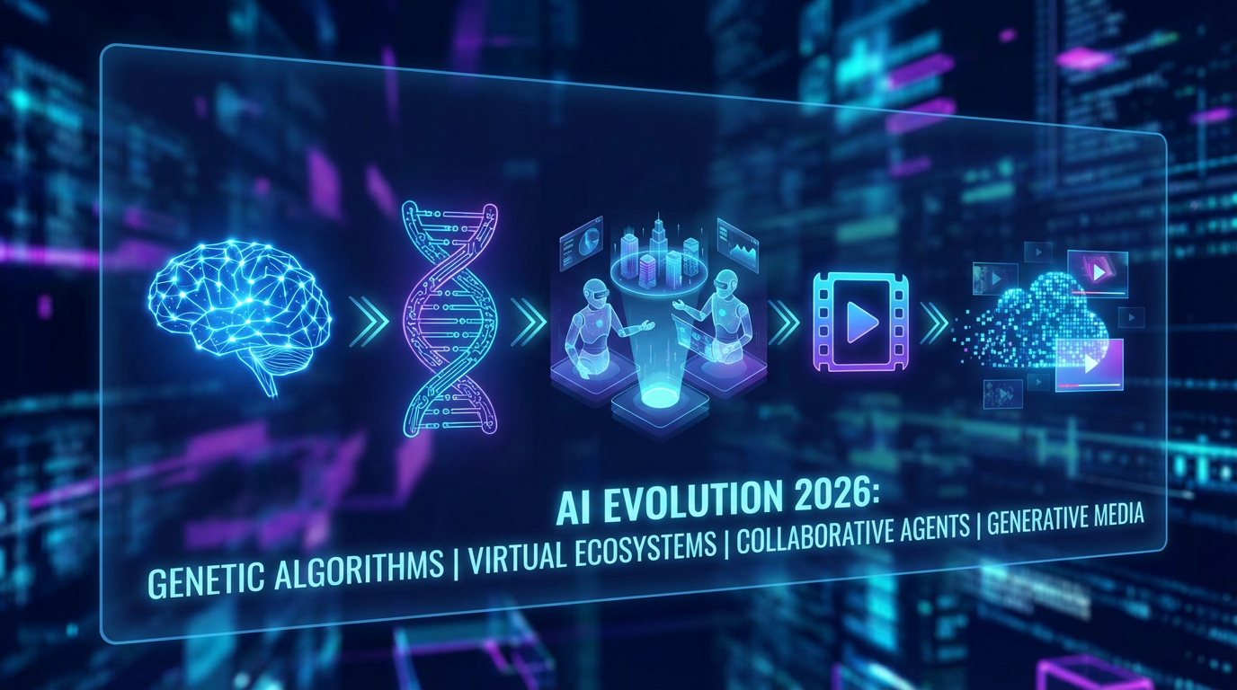 2026年2月のAI技術トレンドを示す未来的なデジタルイラスト