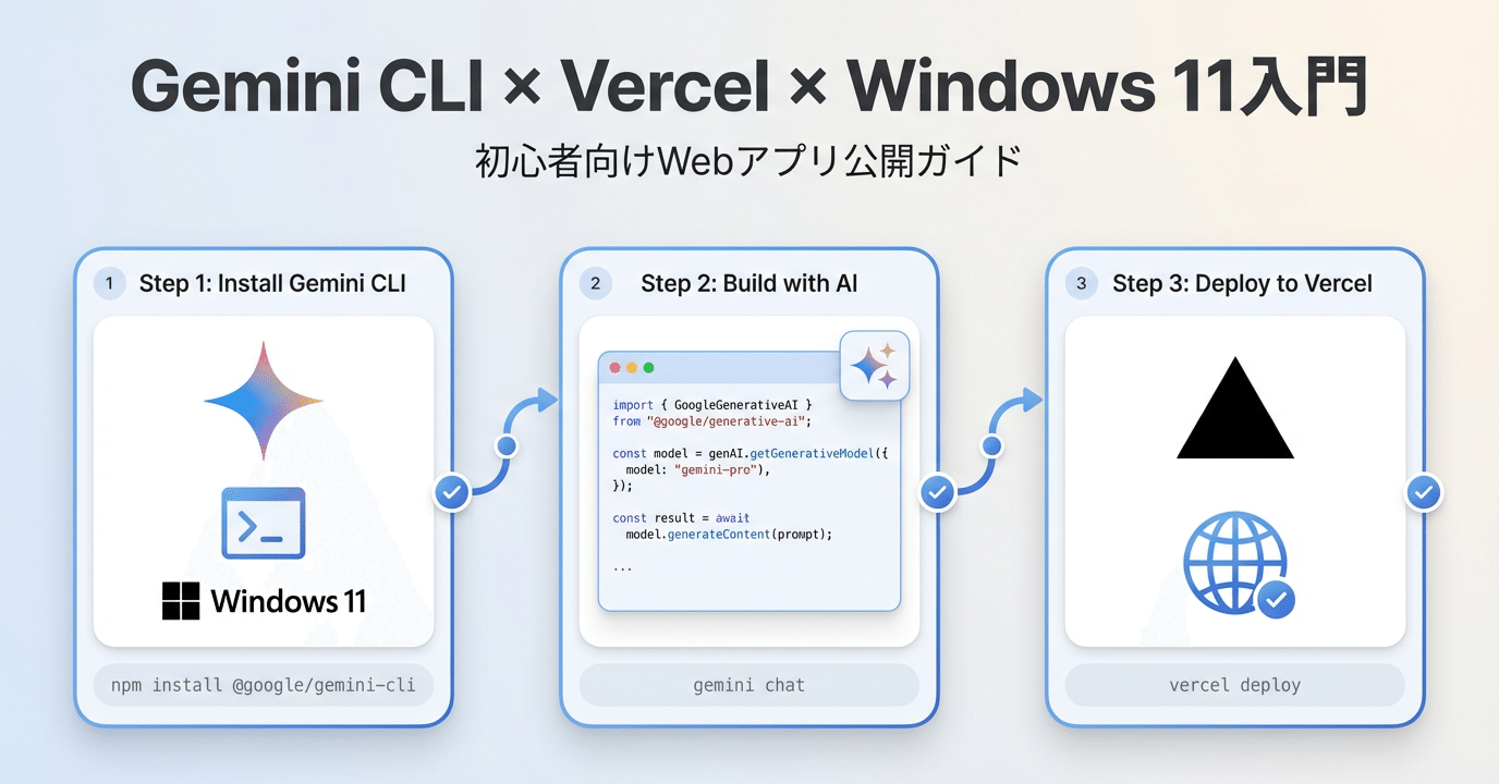 無料のGemini CLIでWebアプリを作ってVercelで公開する【Windows 11入門】(note サムネイル)