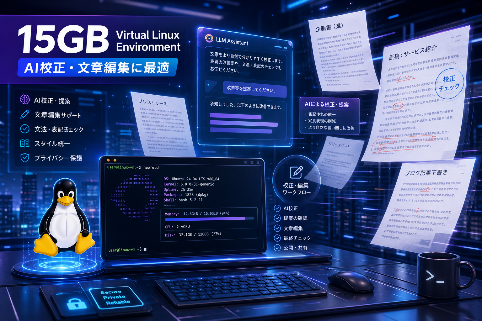 ChatGPT Work 15GB仮想環境での校正作業イメージ