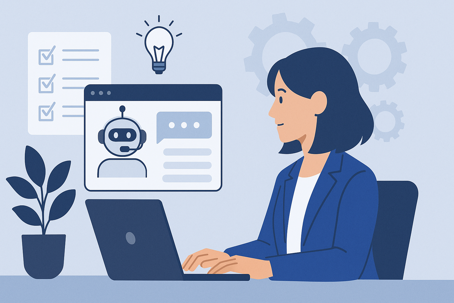 Professional illustration for blog section about ai customer support chatbot guide：導入前に決め related to ai customer support chatbot guide