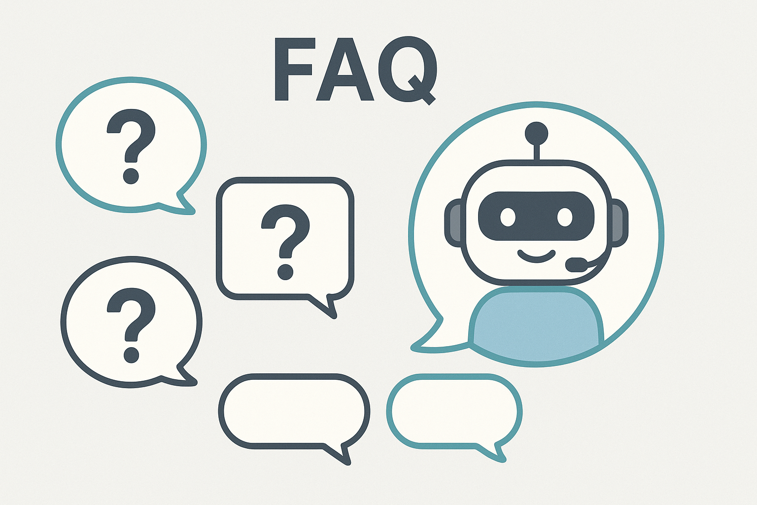 FAQ illustration showing common questions about ai customer support chatbot guide with answer bubbles