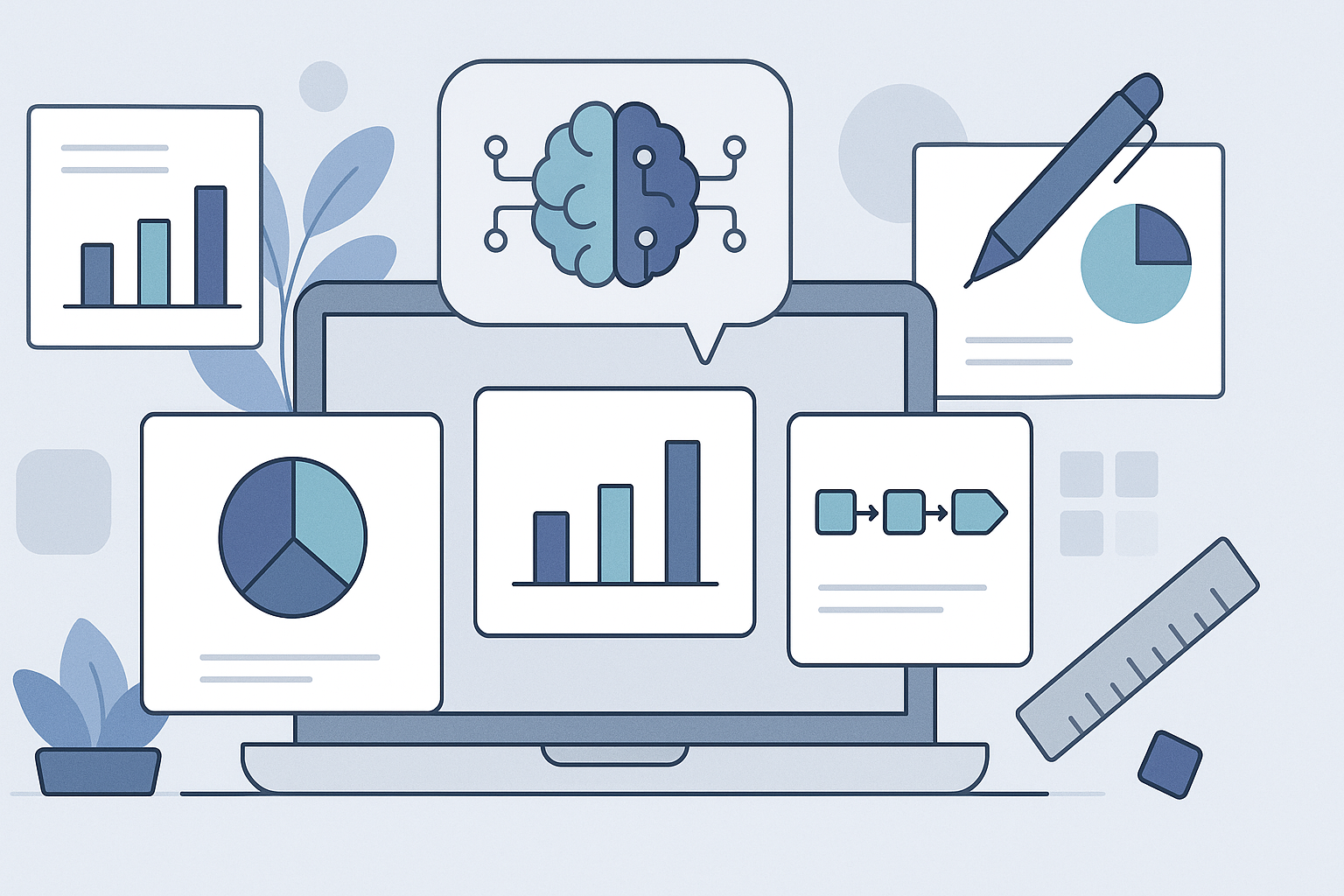 Professional illustration for blog section about 2) Beautiful.ai：デザインが崩れない“自動レイアウト特化”
 related to ai presentation tools