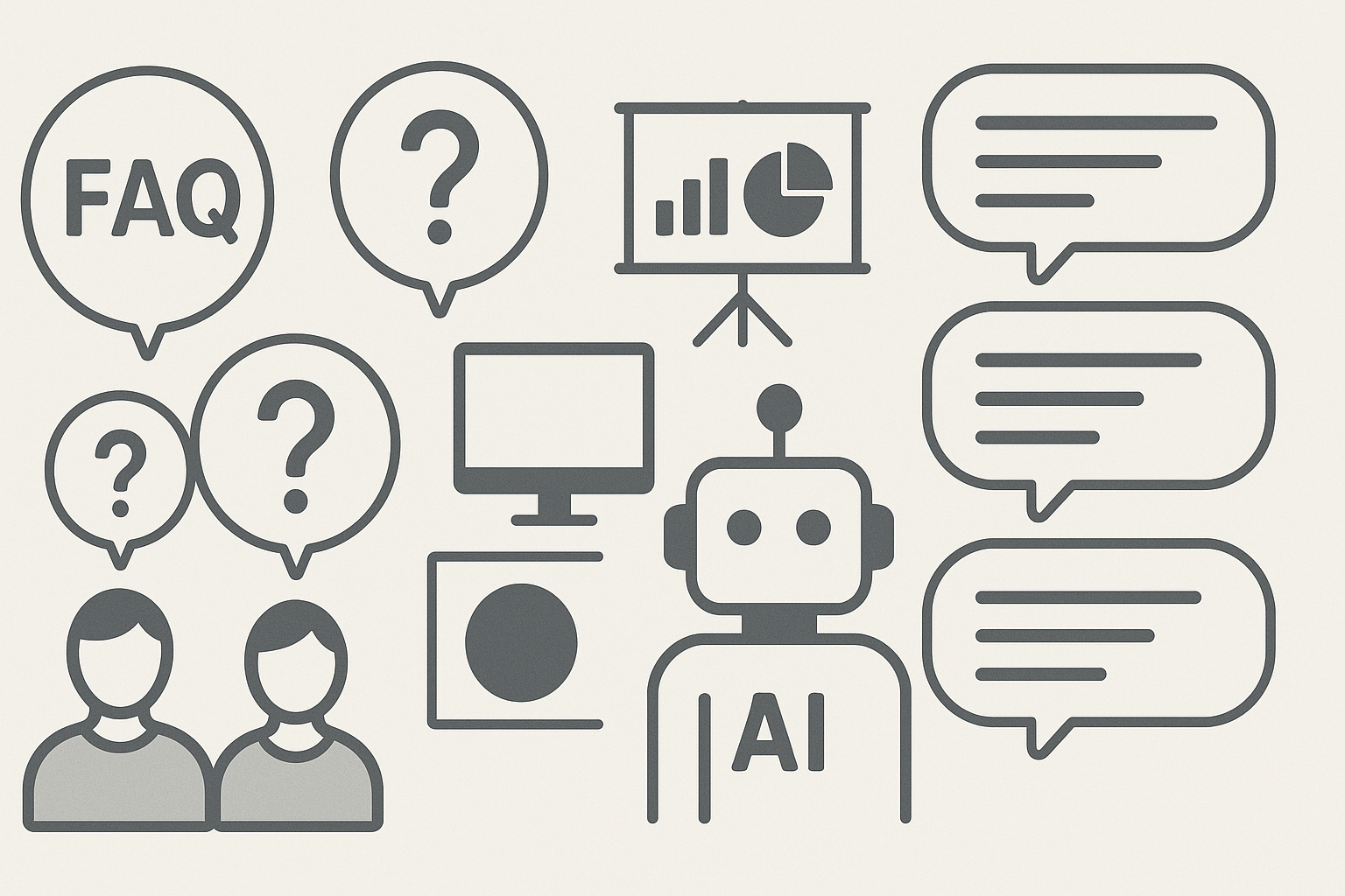FAQ illustration showing common questions about ai presentation tools with answer bubbles