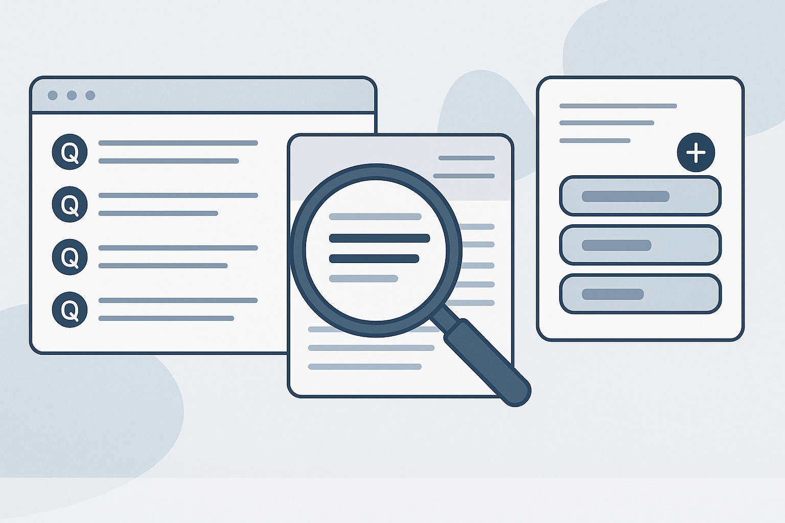 Example screens of FAQ workflow with AI summarization and tagging
