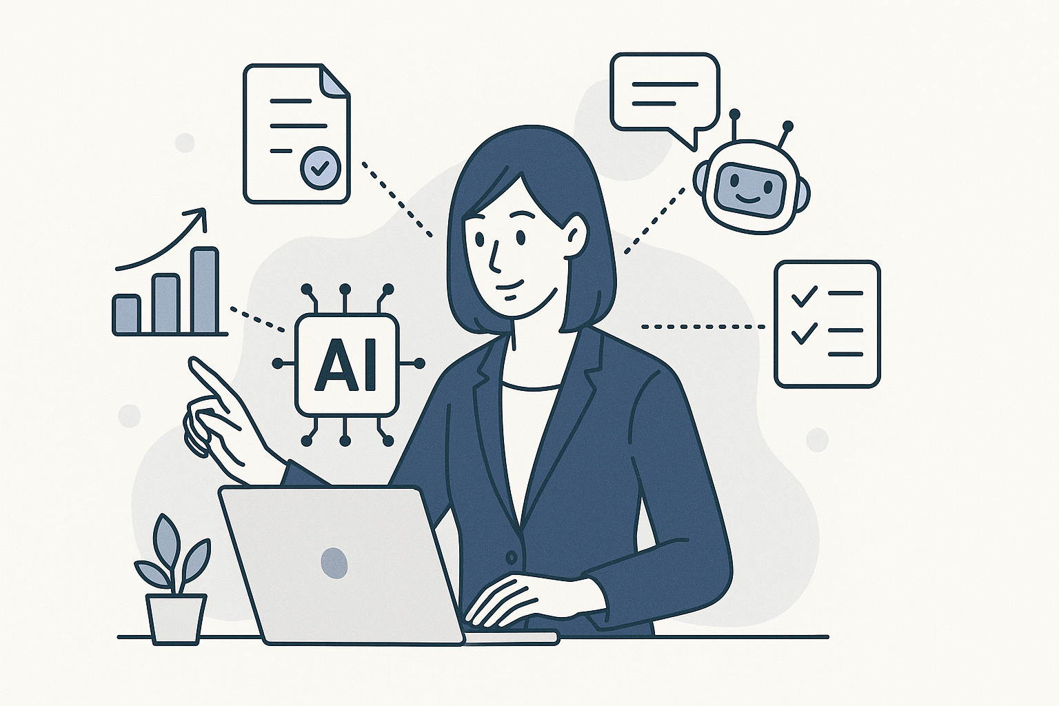 Professional illustration for blog section about ai productivity complete guide:具体的な使用例(コ related to ai productivity complete guide