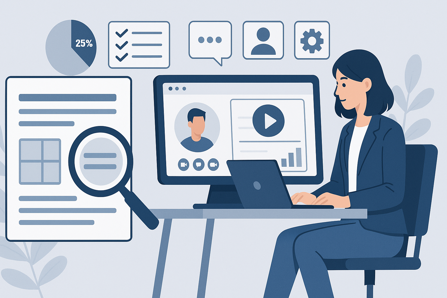 Professional illustration for blog section about 各ツール詳細レビュー
related to best ai meeting tools comparison