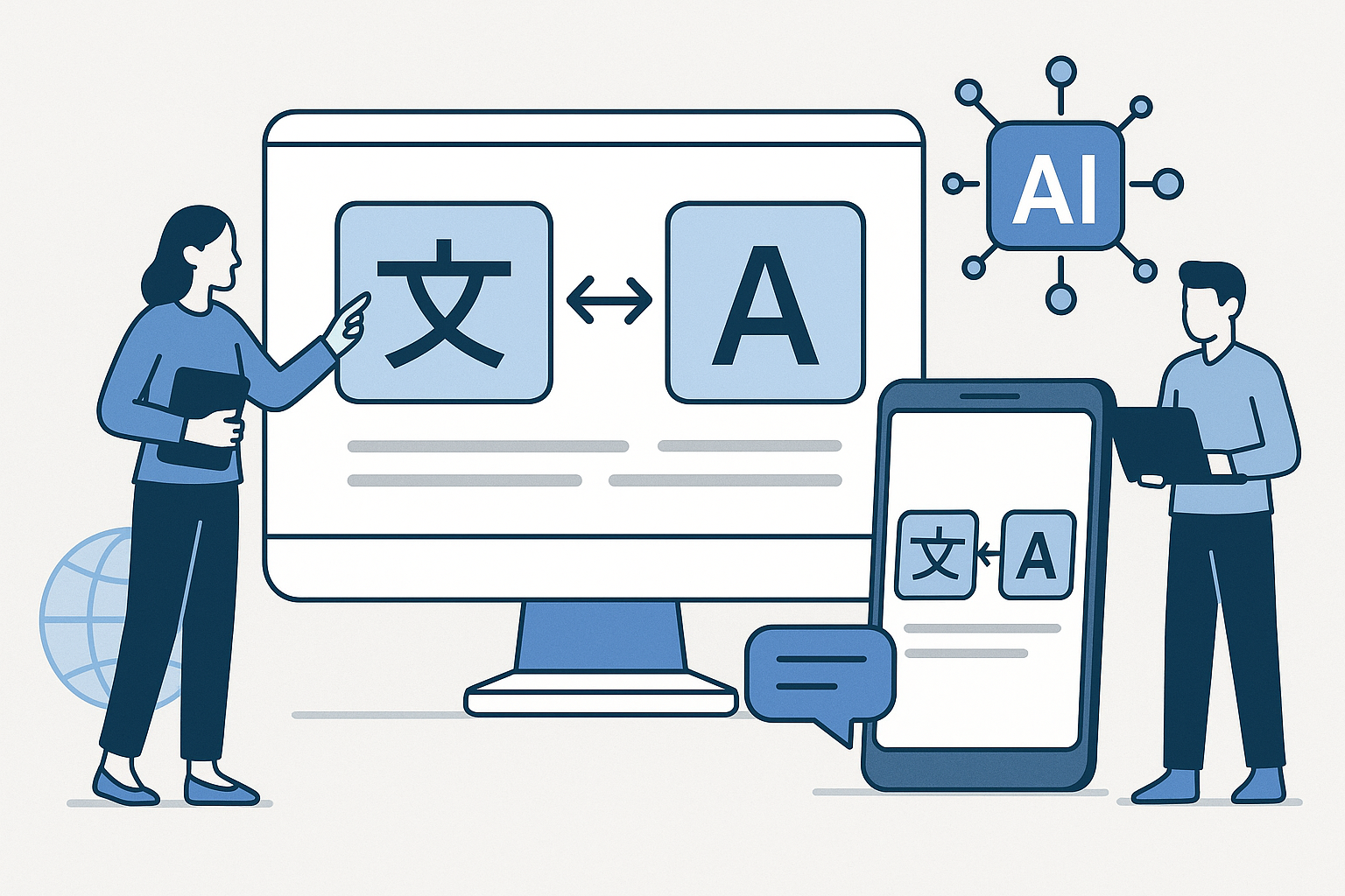 Professional illustration for blog section about この記事で分かること related to best ai translation tools