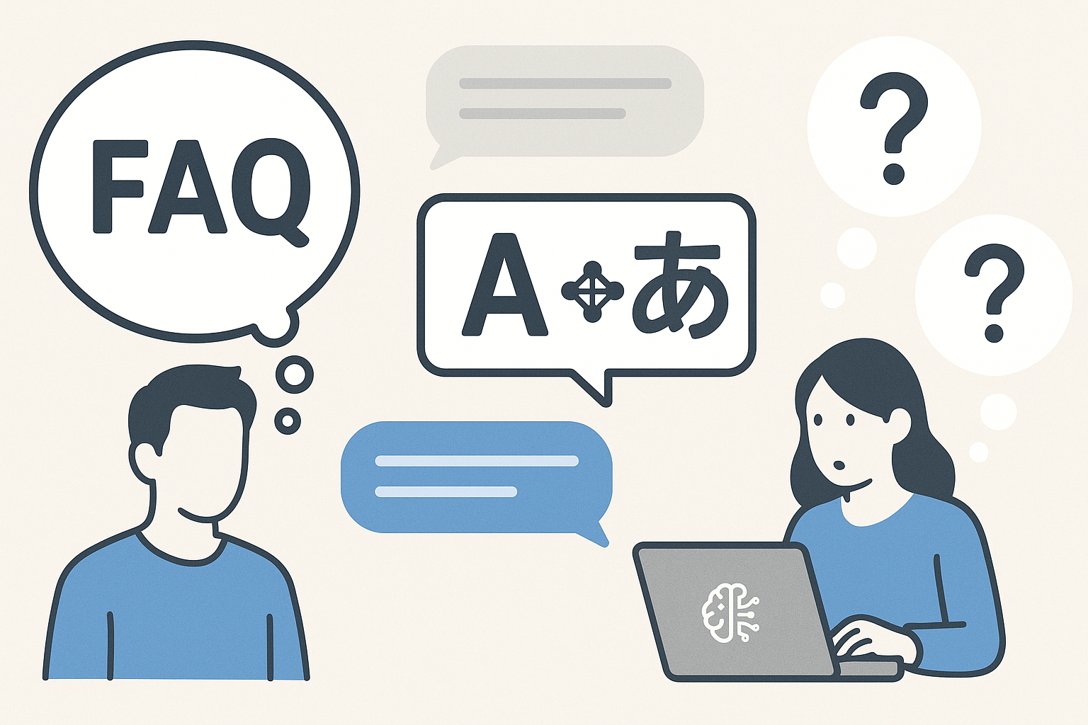 FAQ illustration showing common questions about best ai translation tools with answer bubbles