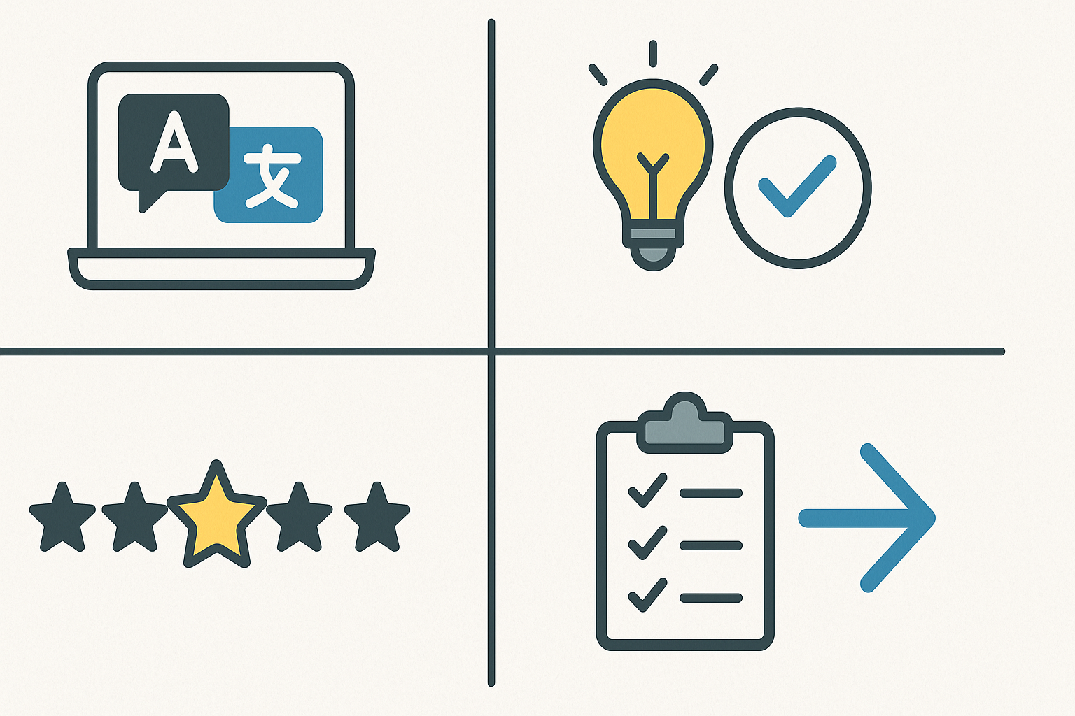 Summary infographic of key takeaways and next steps for best ai translation tools