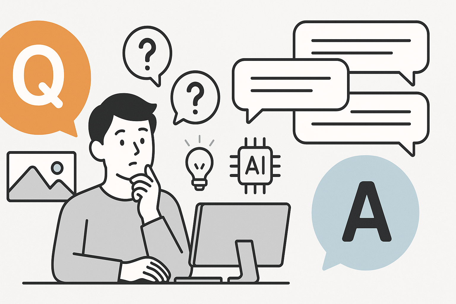 FAQ illustration showing common questions about best free ai image generators with answer bubbles