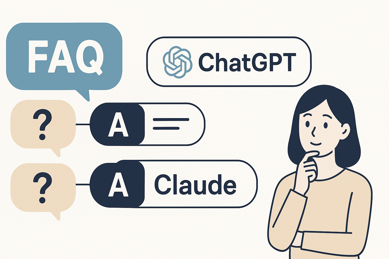 FAQ illustration showing common questions about chatgpt vs claude comparison with answer bubbles