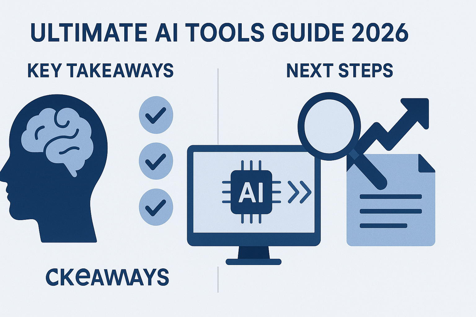 Summary infographic of key takeaways and next steps for ultimate ai tools guide 2026