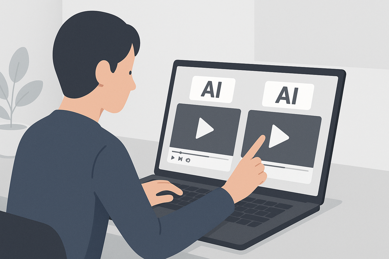 Creator comparing AI video generators on laptop screen