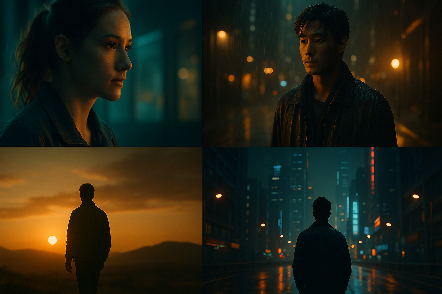 Cinematic AI video frames comparison grid