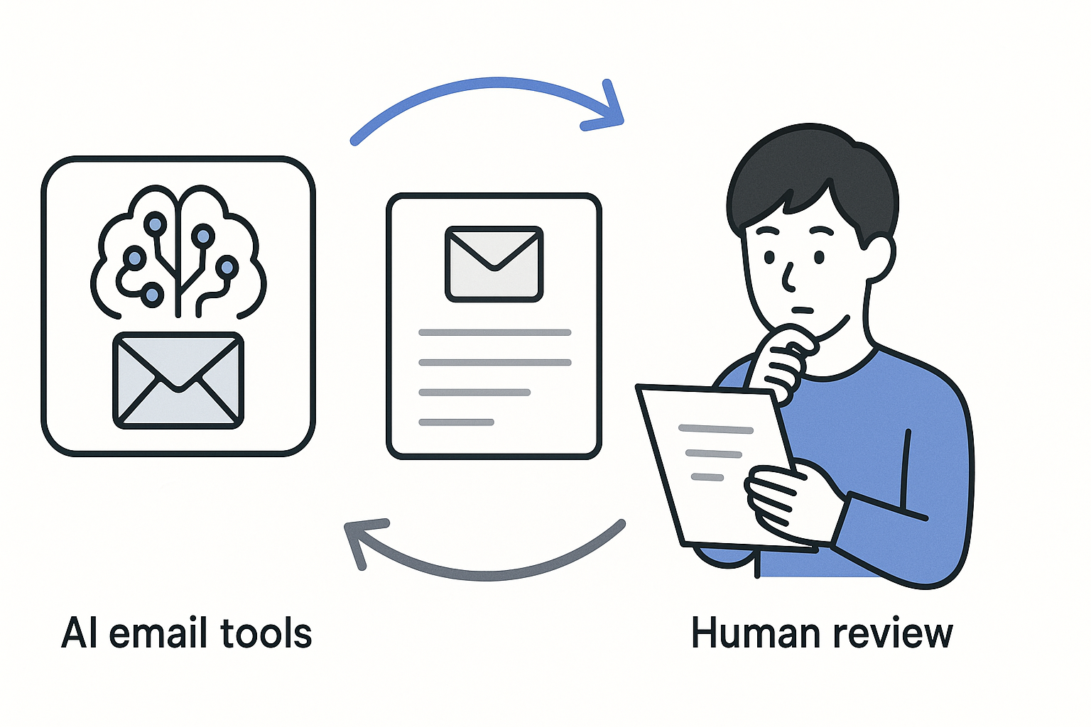 Comparison table visual of five AI email writing tools