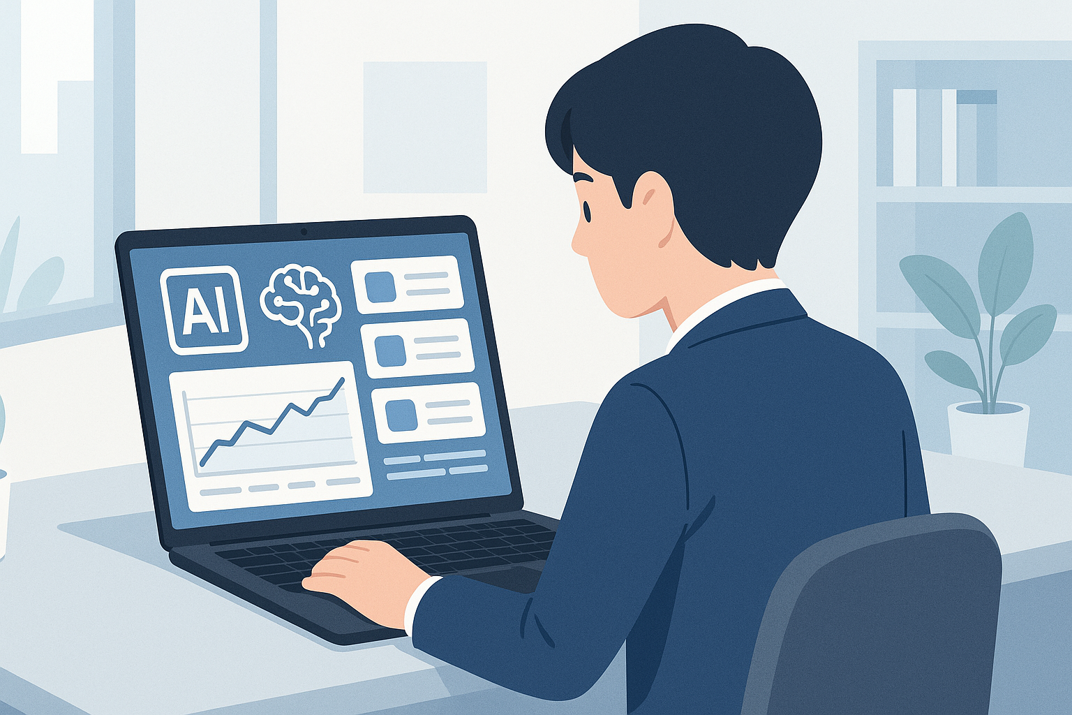 Person using AI dashboard tool on laptop in office