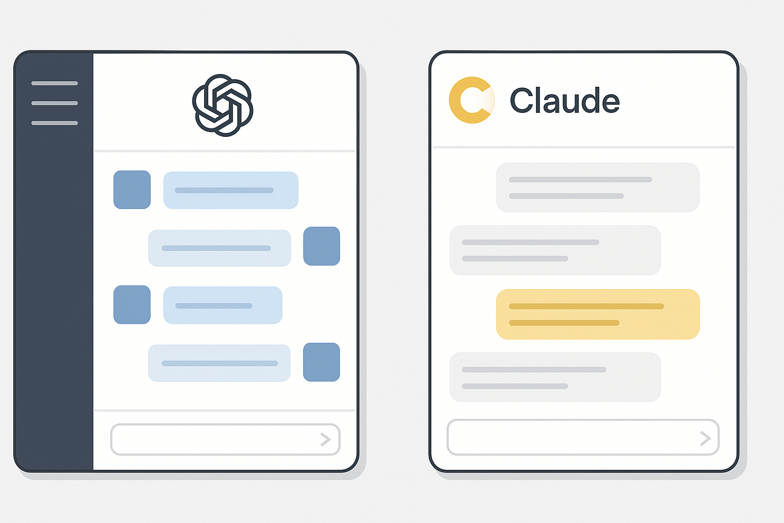 Side-by-side screenshot comparison of ChatGPT and Claude interfaces