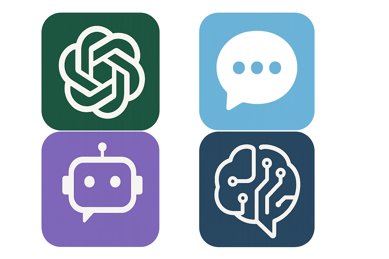 Side-by-side collage of four AI chatbot app logos