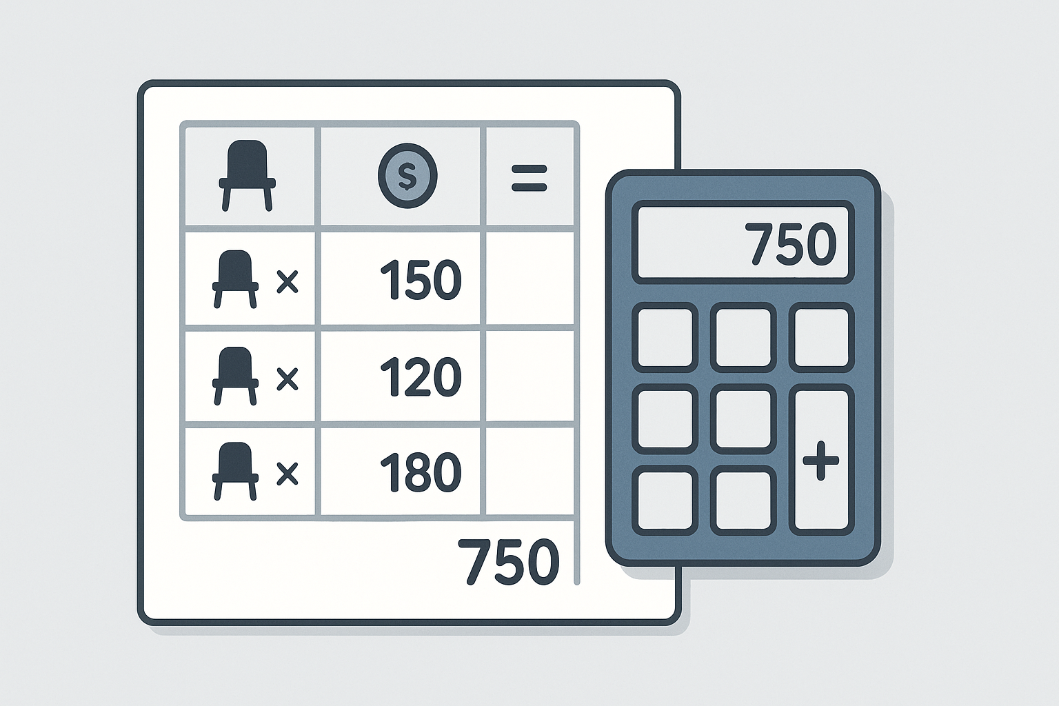 Simple cost calculator sheet showing seats and monthly fees