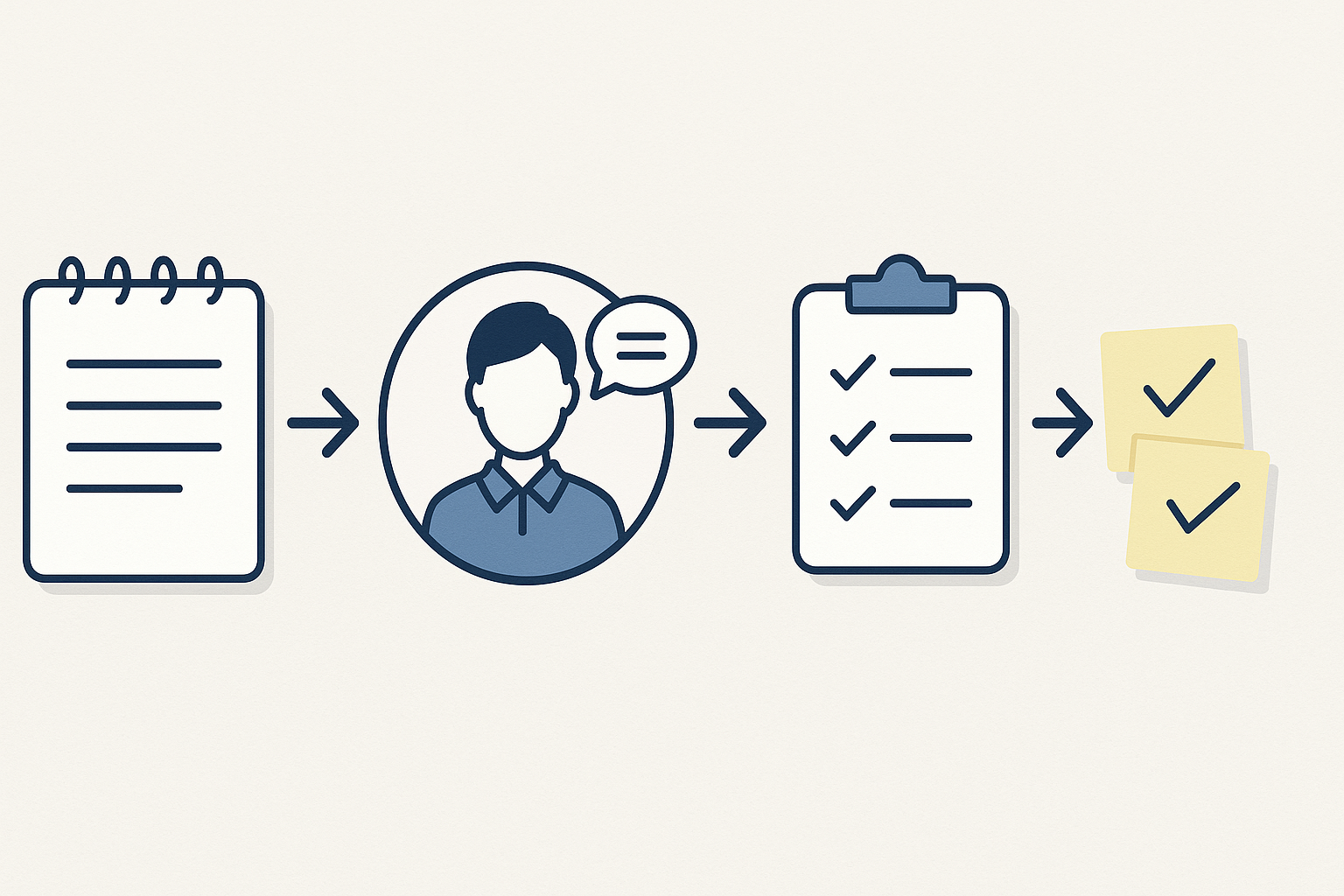 Workflow diagram from meeting notes to action items