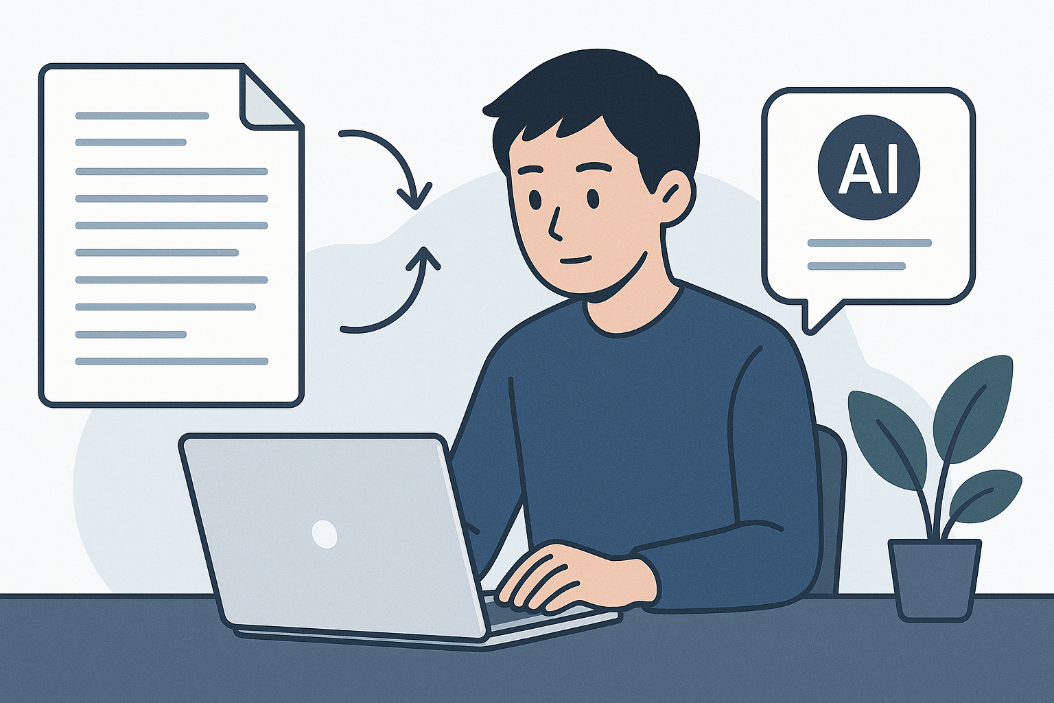 Person summarizing a long PDF with AI on laptop