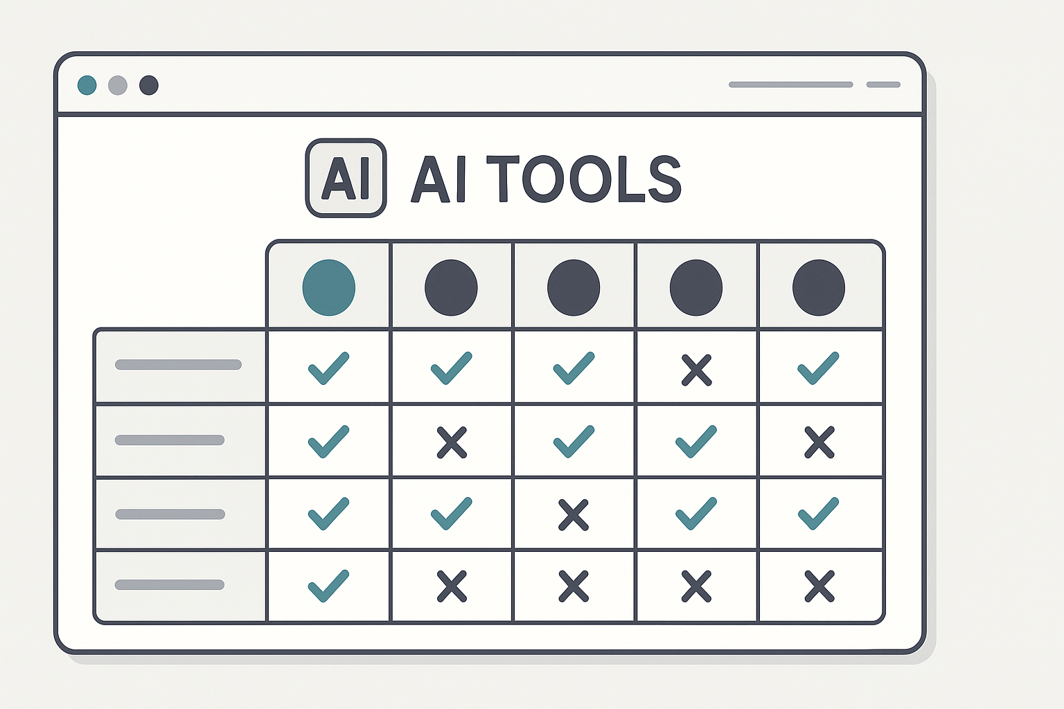 Comparison table screenshot style for five AI tools