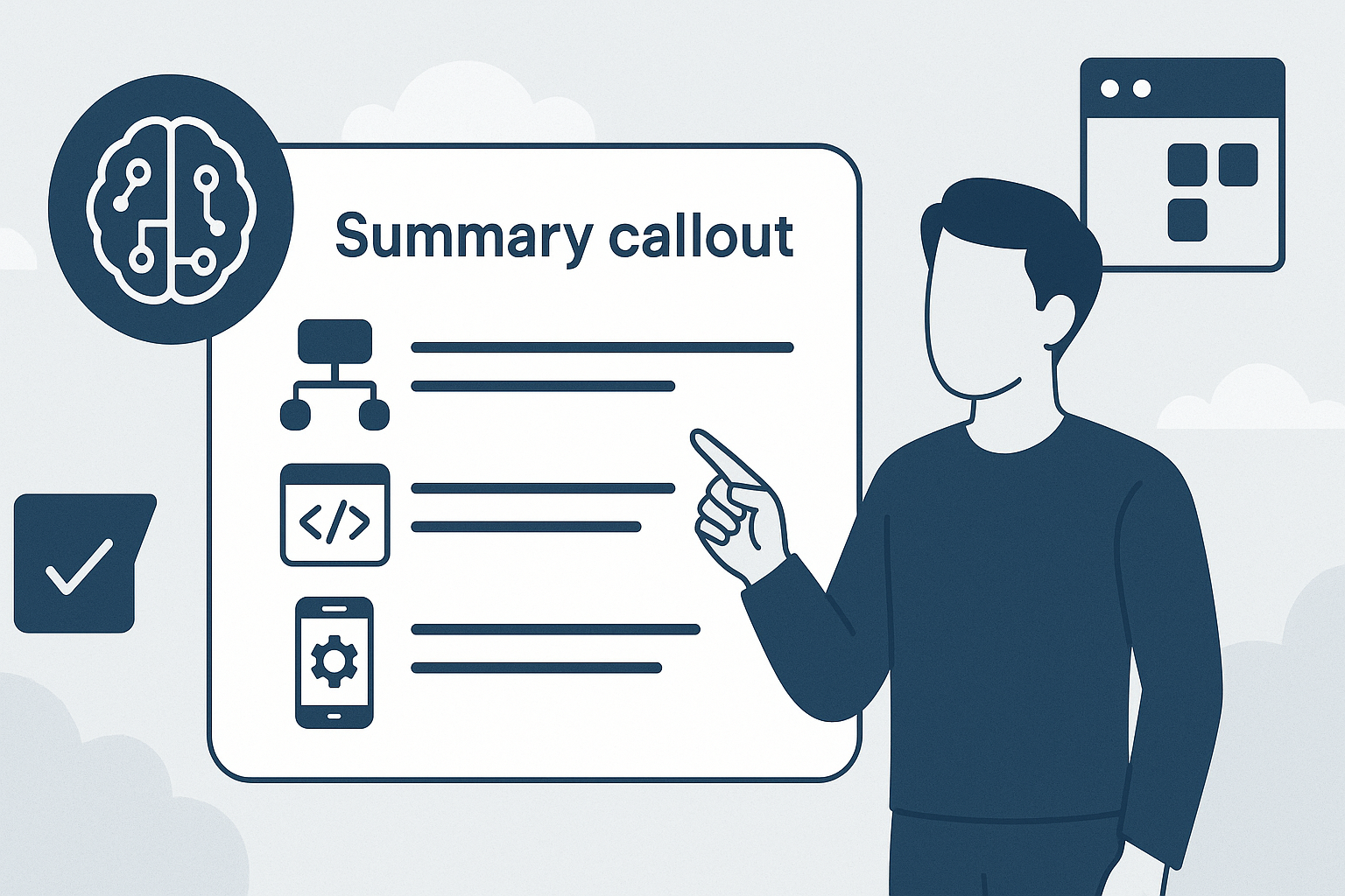 Summary callout panel listing key takeaways for AI no-code app builders