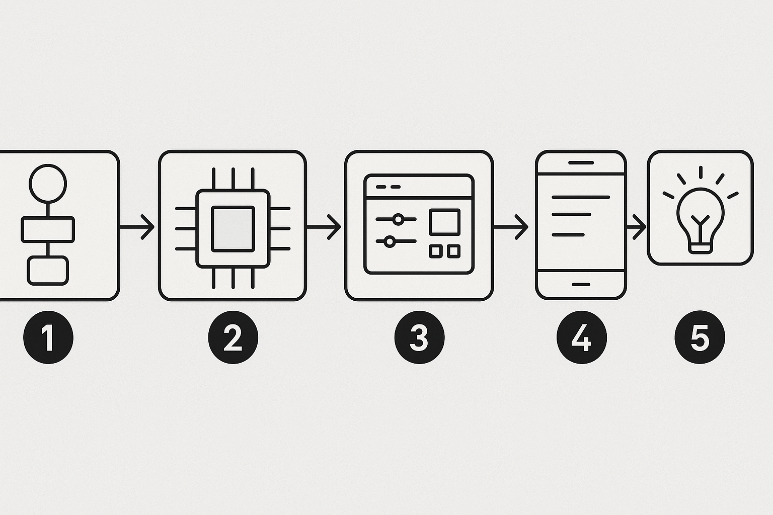 Step-by-step process diagram for building an AI no-code app in five steps