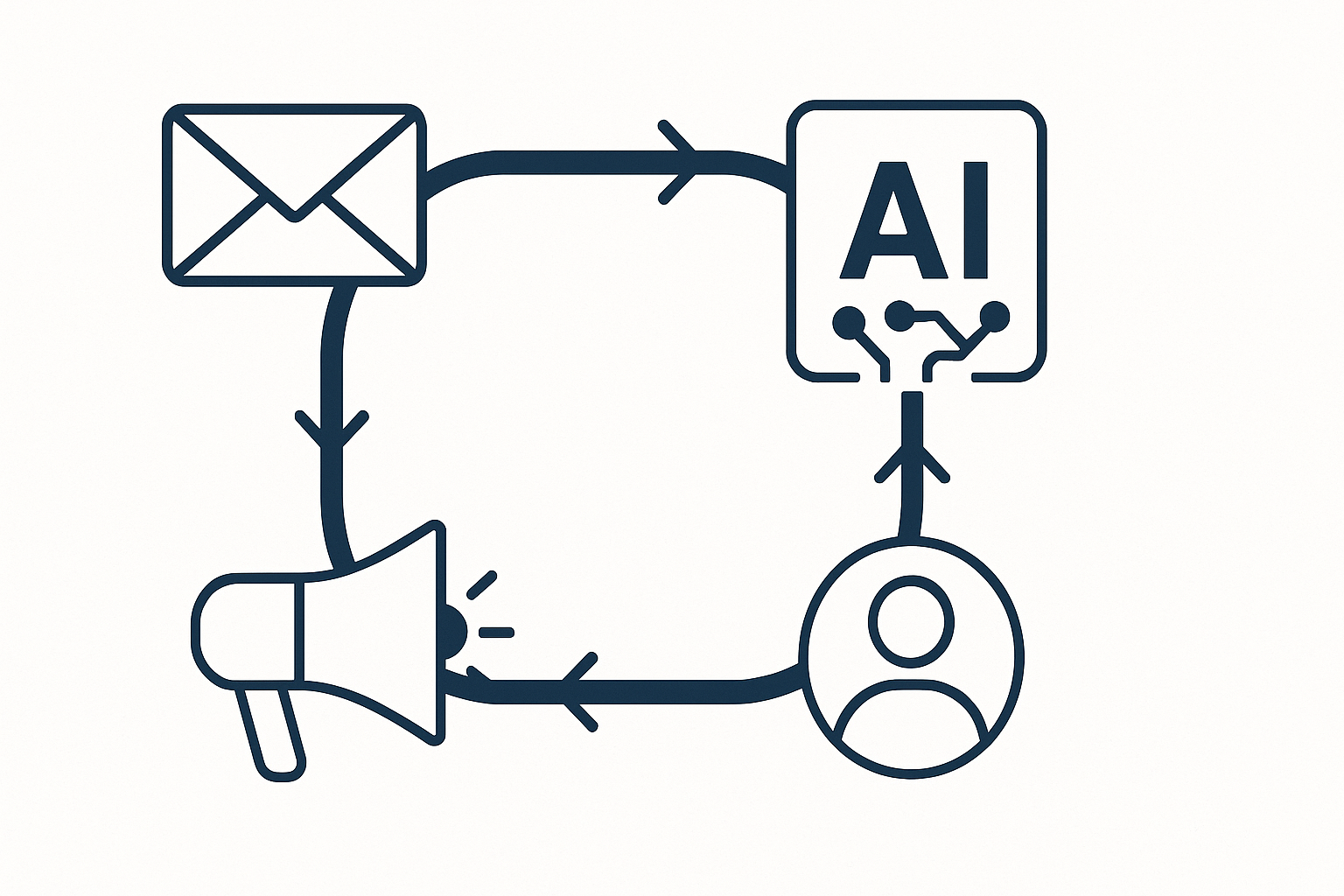 Marketing automation loop diagram with AI decision points
